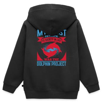 ZUERST IN DER GESELLSCHAFT IM LEBEN WAR DAS DOLPHINS-PROJEKT - Kinder Premium Organic Zip Hoodie - Schwarz - Hinten - AI Model Kid Male (0cm)