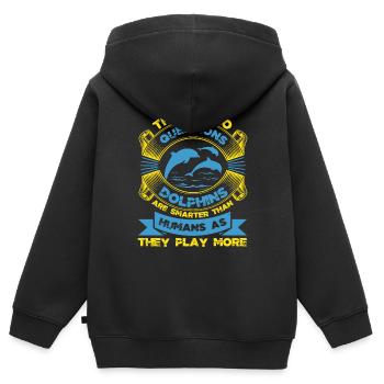 IL N’Y A PAS DE QUESTIONS SUR LES DAUPHINS HUMAINS COMME ILS JOUENT - Sweat Premium à capuche zippé enfant bio - noir - Dos - AI Model Kid Male (0cm)