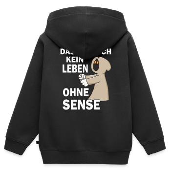 SENSENMANN KEIN LEBEN OHNE SENSE - Kinder Premium Organic Zip Hoodie - Schwarz - Hinten - AI Model Kid Male (0cm)