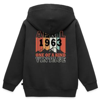 Avril 1963, 60e anniversaire de l’anniversaire de la femme - Sweat Premium à capuche zippé enfant bio - noir - Dos - AI Model Kid Male (0cm)