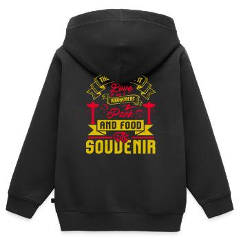 LIEBE IST EIN VERGNÜGUNGSPARK UND ESSEN DER SOUDENIR - Kinder Premium Organic Zip Hoodie - Schwarz - Hinten - AI Model Kid Male (0cm)