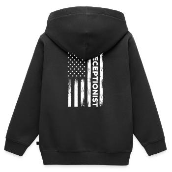 American Receptionist Outfit USA - Sweat Premium à capuche zippé enfant bio - noir - Dos - AI Model Kid Male (0cm)