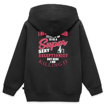 Réceptionniste - Sweat Premium à capuche zippé enfant bio - noir - Dos - AI Model Kid Male (0cm)