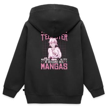 Je Dessine Des Mangas - Sweat Premium à capuche zippé enfant bio - noir - Dos - AI Model Kid Male (0cm)