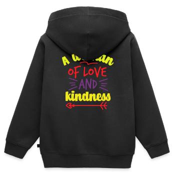 EINE FRAU DER LIEBE UND FREUNDLICHKEIT - Kinder Premium Organic Zip Hoodie - Schwarz - Hinten - AI Model Kid Male (0cm)