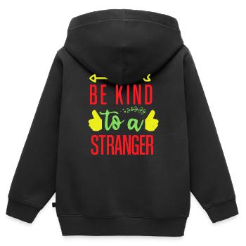 SEI NETT ZU EINEM FREMDEN - Kinder Premium Organic Zip Hoodie - Schwarz - Hinten - AI Model Kid Male (0cm)