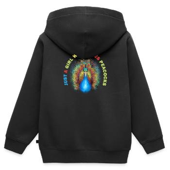 Paon Oiseau Animal Paons - Sweat Premium à capuche zippé enfant bio - noir - Dos - AI Model Kid Male (0cm)
