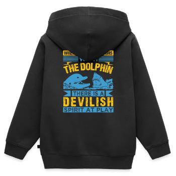 QUAND LE REQUIN RIT AVEC LES DAUPHINS, IL Y A UN - Sweat Premium à capuche zippé enfant bio - noir - Dos - AI Model Kid Male (0cm)
