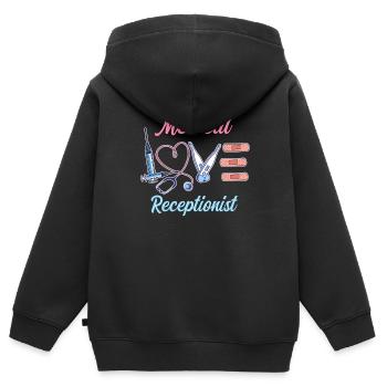 Conception pour réceptionnistes médicaux - Sweat Premium à capuche zippé enfant bio - noir - Dos - AI Model Kid Male (0cm)