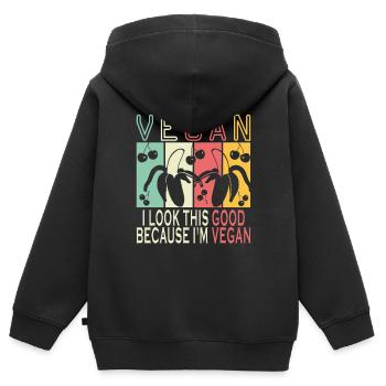 I Look This Good Because I'm Vegan - Kinder Premium Organic Zip Hoodie - Schwarz - Hinten - AI Model Kid Male (0cm)