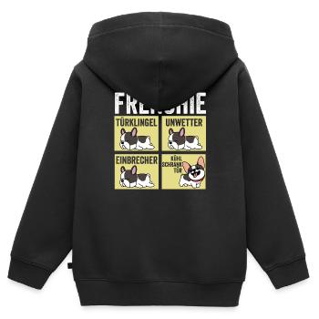 Hund Frenchie - Kinder Premium Organic Zip Hoodie - Schwarz - Hinten - AI Model Kid Male (0cm)