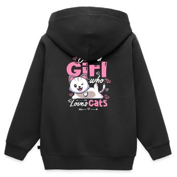 Nur ein Mädchen, das Katzen liebt Süße Kawaii - Kinder Premium Organic Zip Hoodie - Schwarz - Hinten - AI Model Kid Male (0cm)