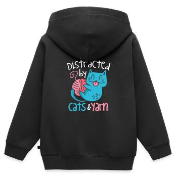 Tricoter Chat Et Fil Tricoteur Félin Crocheteur - Sweat Premium à capuche zippé enfant bio - noir - Dos - AI Model Kid Male (0cm)