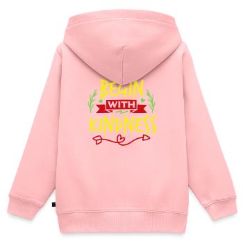 BEGINNEN SIE MIT FREUNDLICHKEIT - Kinder Premium Organic Zip Hoodie - Rosa - Hinten - AI Model Kid Female (0cm)