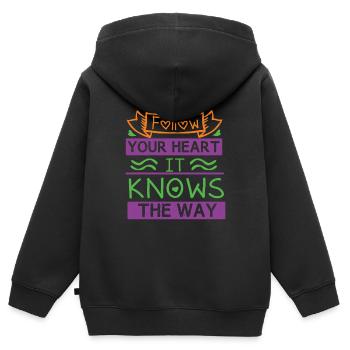 SUIVEZ VOTRE CŒUR IL CONNAÎT LE CHEMIN - Sweat Premium à capuche zippé enfant bio - noir - Dos - AI Model Kid Male (0cm)