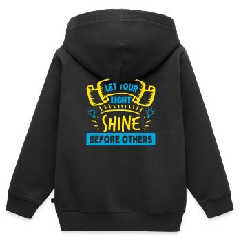LASS DEIN LICHT VOR ANDEREN LEUCHTEN - Kinder Premium Organic Zip Hoodie - Schwarz - Hinten - AI Model Kid Male (0cm)