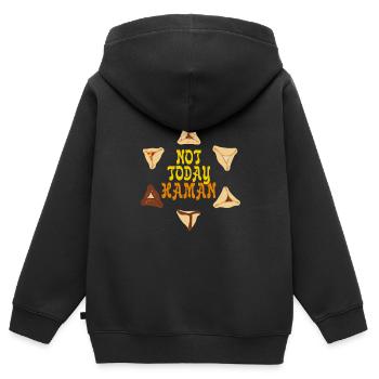 Pas aujourd’hui Haman Pourim Judaïsme - Sweat Premium à capuche zippé enfant bio - noir - Dos - AI Model Kid Male (0cm)