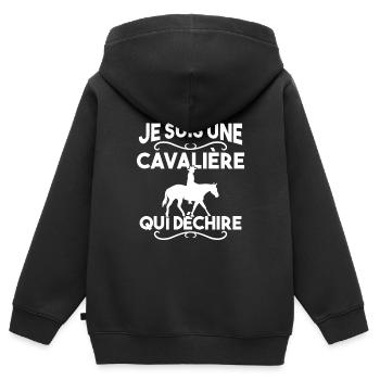Je suis une cavalière qui déchire - Sweat Premium à capuche zippé enfant bio - noir - Dos - AI Model Kid Male (0cm)