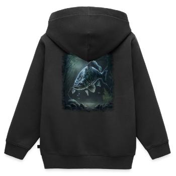 Pêche à la carpe - Sweat Premium à capuche zippé enfant bio - noir - Dos - AI Model Kid Male (0cm)