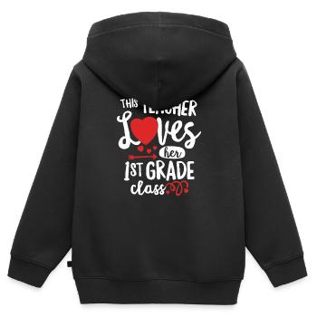 Cet enseignant adore la Saint-Valentin de 1ère année - Sweat Premium à capuche zippé enfant bio - noir - Dos - AI Model Kid Male (0cm)