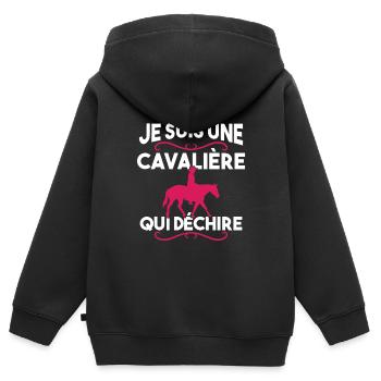 Je suis une cavalière qui déchire - Sweat Premium à capuche zippé enfant bio - noir - Dos - AI Model Kid Male (0cm)