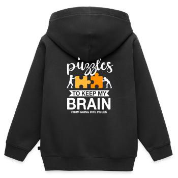 Conception de puzzle amusante - Sweat Premium à capuche zippé enfant bio - noir - Dos - AI Model Kid Male (0cm)