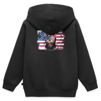 Yorkshire Drapeau américain patriotique Yorkie - Sweat Premium à capuche zippé enfant bio - noir - Dos - AI Model Kid Male (0cm)