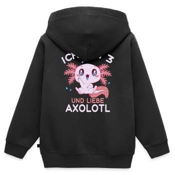 3. Geburtstag Süßes Axolotl 3 Jahre Ich Bin 3 - Kinder Premium Organic Zip Hoodie - Schwarz - Hinten - AI Model Kid Male (0cm)