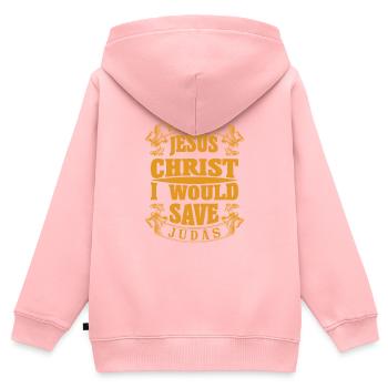 SI J’ÉTAIS JÉSUS-CHRIST, JE SAUVERAIS JUDAS - Sweat Premium à capuche zippé enfant bio - rose - Dos - AI Model Kid Female (0cm)