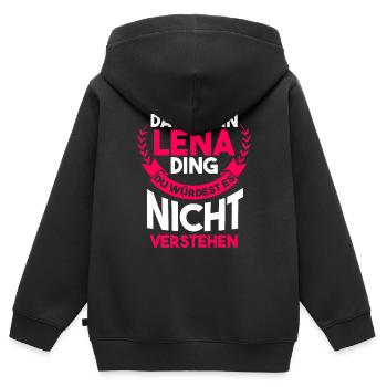 Lena - Kinder Premium Organic Zip Hoodie - Schwarz - Hinten - AI Model Kid Male (0cm)