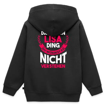 Lisa - Kinder Premium Organic Zip Hoodie - Schwarz - Hinten - AI Model Kid Male (0cm)