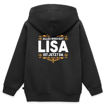 Lisa - Kinder Premium Organic Zip Hoodie - Schwarz - Hinten - AI Model Kid Male (0cm)