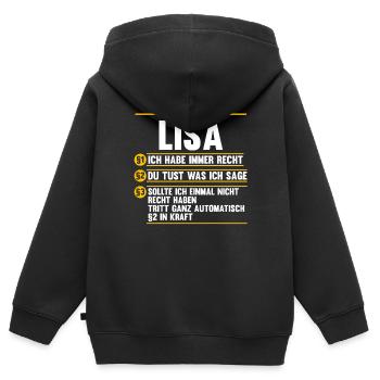 Lisa - Kinder Premium Organic Zip Hoodie - Schwarz - Hinten - AI Model Kid Male (0cm)