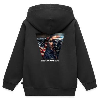 Un objectif commun - Sweat Premium à capuche zippé enfant bio - noir - Dos - AI Model Kid Male (0cm)