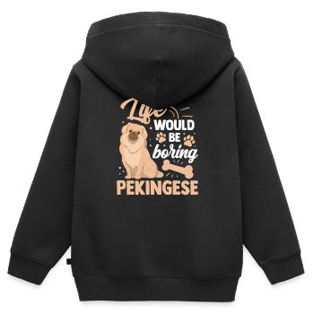 Langweilig ohne Pekinese Peking-Palasthund - Kinder Premium Organic Zip Hoodie - Schwarz - Hinten - AI Model Kid Male (0cm)