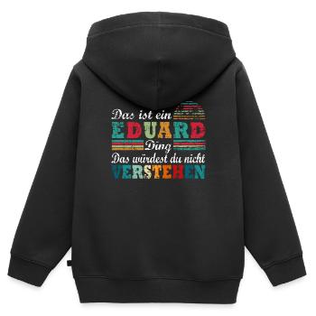 EDUARD Ding - Kinder Premium Organic Zip Hoodie - Schwarz - Hinten - AI Model Kid Male (0cm)