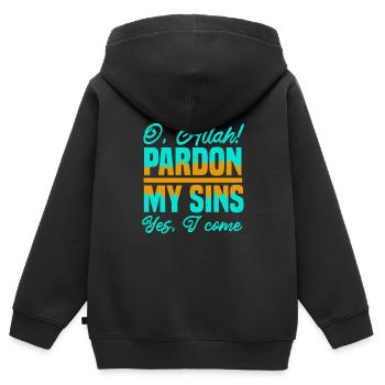PARDONNE MES PÉCHÉS OUI JE VIENS - Sweat Premium à capuche zippé enfant bio - noir - Dos - AI Model Kid Male (0cm)