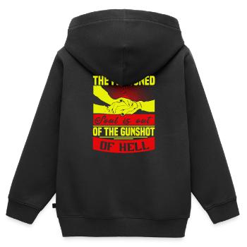 L’ÂME PARDONNÉE EST SORTIE DE L’ENFER - Sweat Premium à capuche zippé enfant bio - noir - Dos - AI Model Kid Male (0cm)