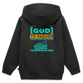 WIR FLEHEN GOTT UM VERZEIHUNG - Kinder Premium Organic Zip Hoodie - Schwarz - Hinten - AI Model Kid Male (0cm)