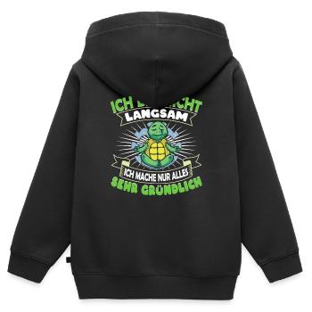 Schildkröte Ich bin nicht langsam - Kinder Premium Organic Zip Hoodie - Schwarz - Hinten - AI Model Kid Male (0cm)
