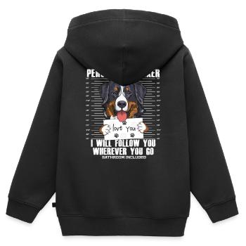 Bouvier Bernois Stalker Dessin Animé T-shirt - Sweat Premium à capuche zippé enfant bio - noir - Dos - AI Model Kid Male (0cm)