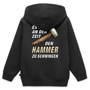DEN HAMMER ZU SCHWINGEN - Kinder Premium Organic Zip Hoodie - Schwarz - Hinten - AI Model Kid Male (0cm)