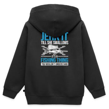 Funny Jerk It Till She Swallows Forelle Bass - Kinder Premium Organic Zip Hoodie - Schwarz - Hinten - AI Model Kid Male (0cm)