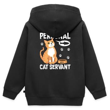 Drôle de serviteur de chat personnel aquarelle mignon animal - Sweat Premium à capuche zippé enfant bio - noir - Dos - AI Model Kid Male (0cm)