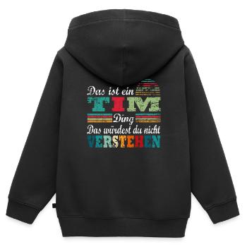 Name Tim - Kinder Premium Organic Zip Hoodie - Schwarz - Hinten - AI Model Kid Male (0cm)