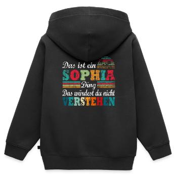 Name Sophia - Kinder Premium Organic Zip Hoodie - Schwarz - Hinten - AI Model Kid Male (0cm)