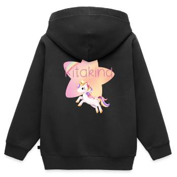 Kitakind Einhorn - Kinder Premium Organic Zip Hoodie - Schwarz - Hinten - AI Model Kid Male (0cm)