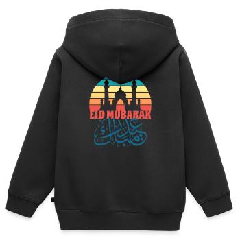 Aïd Moubarak Ramadan Jeûne Islam Mosquée Musulman - Sweat Premium à capuche zippé enfant bio - noir - Dos - AI Model Kid Male (0cm)
