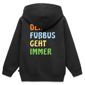 DER FUßBUS GEHT IMMER - Kinder Premium Organic Zip Hoodie - Schwarz - Hinten - AI Model Kid Male (0cm)