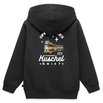Offizeilles Straßenbahn Kuschelshirt - Kinder Premium Organic Zip Hoodie - Schwarz - Hinten - AI Model Kid Male (0cm)
